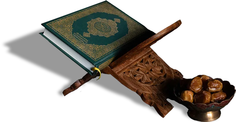 Quran resting on a traditional wooden stand